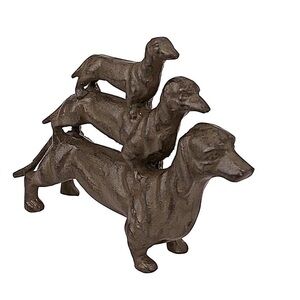 Vintage Toscano Cast Iron Stacked Dachshund Dog Statue, door stop, paperweight